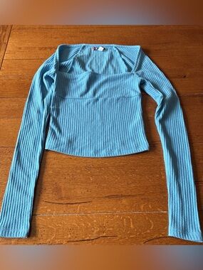 Urban Outfitters Sky Blue Ribbed Long Sleeve Crop Top